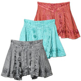 Acid Wash Embroidered Lace Tie Front Skirt | One Size | Colors Vary