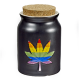 Hemp Leaf Ceramic Stash Jar - Green/Rainbow